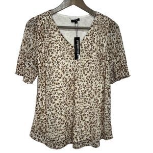 Stitch Fix Papermoon Animal Print Mesh Puff Sleeve Top Womens Medium V-Neck